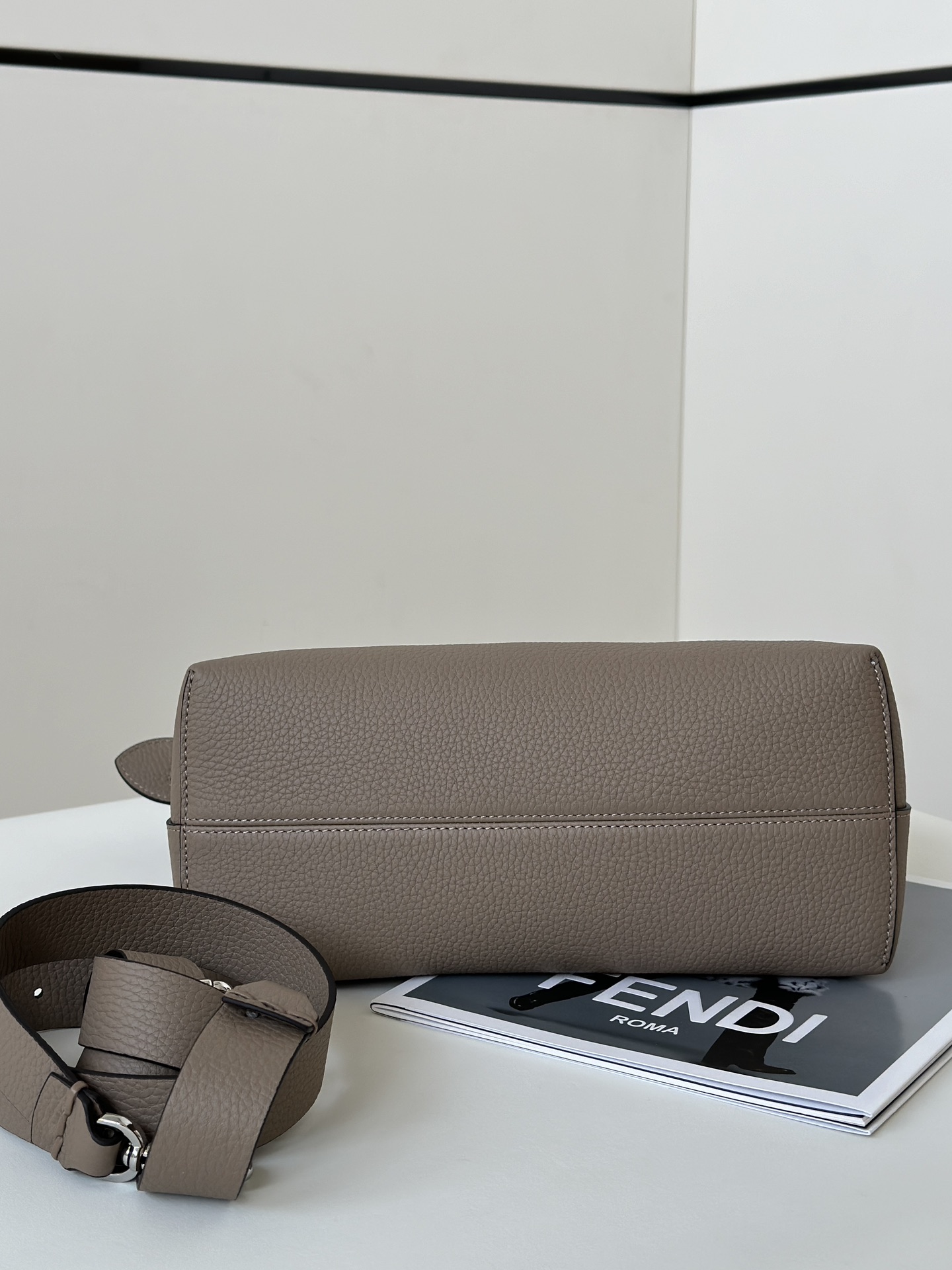 Fendi Medium By The Way Selleria With 192 Hand-sewn Topstitches Shoulder Bag Dove Gray